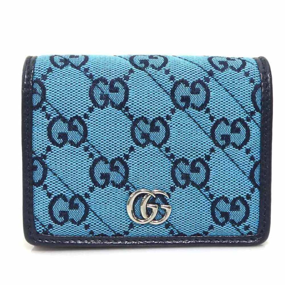 Gucci Bifold Wallet GG Marmont Canvas Pink Blue